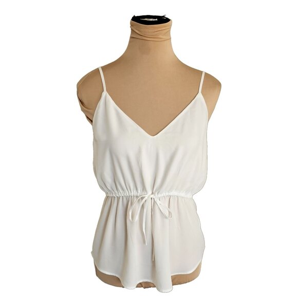 Babaton Aritzia Sheer Lightweight Spaghetti Strap White Cinched Waist Tank Sz S - Picture 1 of 7